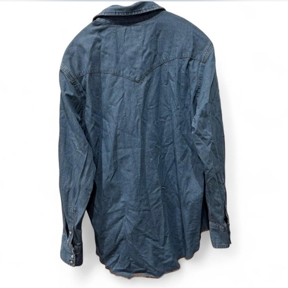 Vintage Wrangler Cowboy Cut Denim Western Pearl Snap Button Cotton Shirt Large - Picture 6 of 8